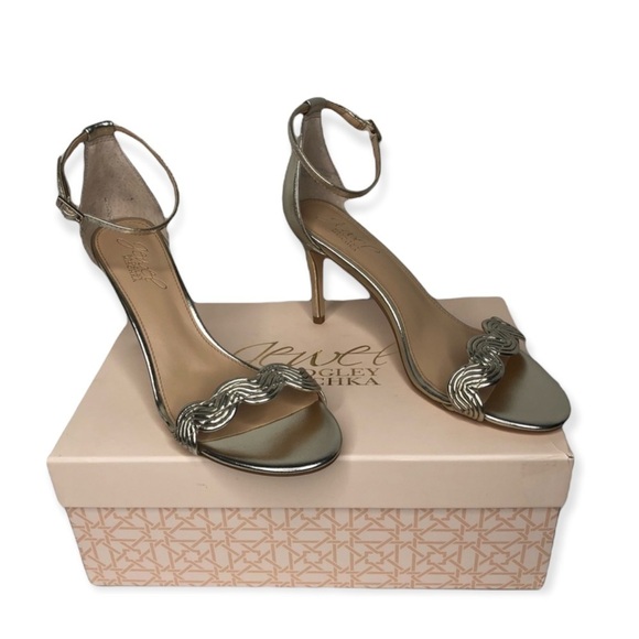 Women jewel Badgley Mishcka gold evening heel sandals 6m - Picture 1 of 8